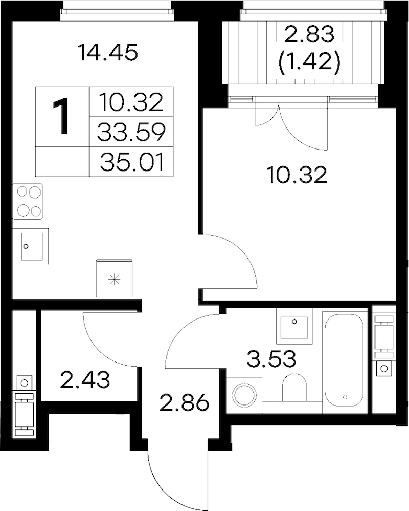 1-комнатная квартира 35.01 м², 11/18 эт., ЖК «Glorax City Василеостровский»